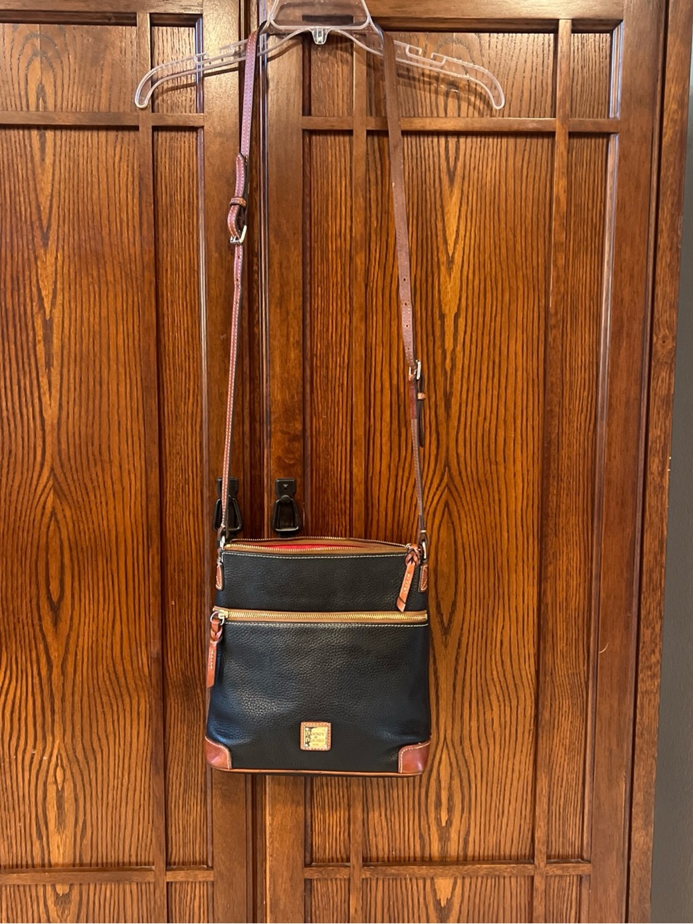 Dooney & Bourke Pebble Grain Leather Crossbody Bag Black Brown Contrast Trim
